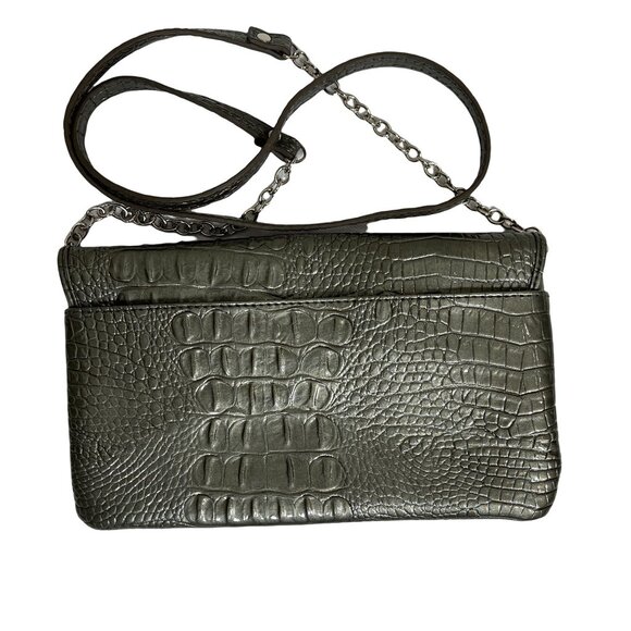 Nine West Gray Croc Embossed Shoulder Bag Chain Strap Faux Leather Purse - Picture 8 of 10